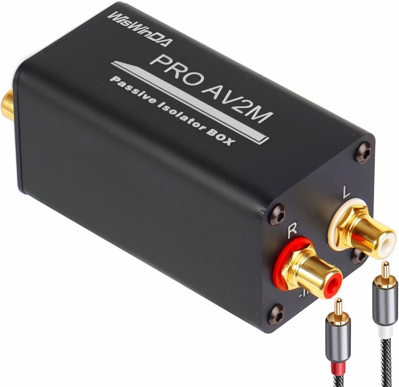 WisWinDa Store عازل الضوضاء Pro AV2M-RCA لإزالة همهمة الصوت (لا يؤثر على الجهير) فلتر ضوضاء بغطاء من الألمنيوم لعزل ضوضاء الحلقة الأرضية لمسرح منزلي HiFi ومشغل صوت السيارة توصيل وتشغيل - Image 1
